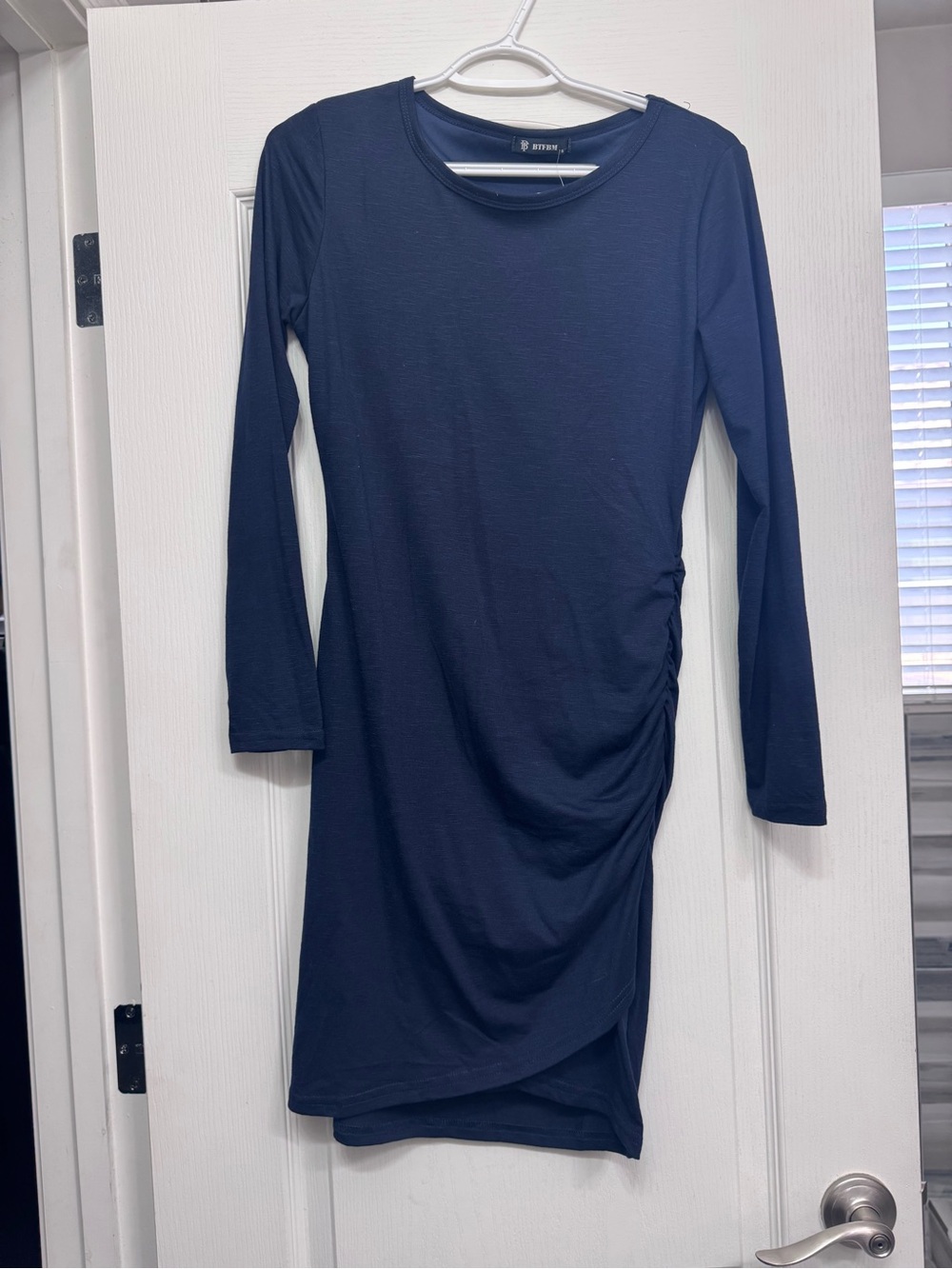 Ruched Navy Long Sleeve Dress — Everyday Elegant